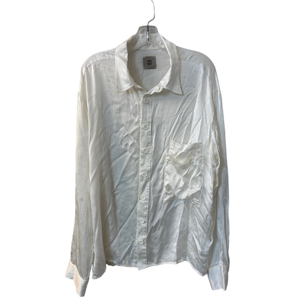 FREI-MUT EU 52 US 42 Sz L White Sunset Raw‎ Silk Button Up Long Sleeve Shirt